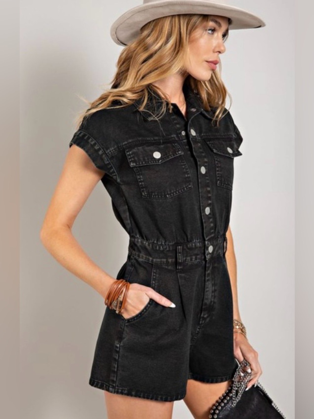 Sweet Generis Black Women’s Denim Romper